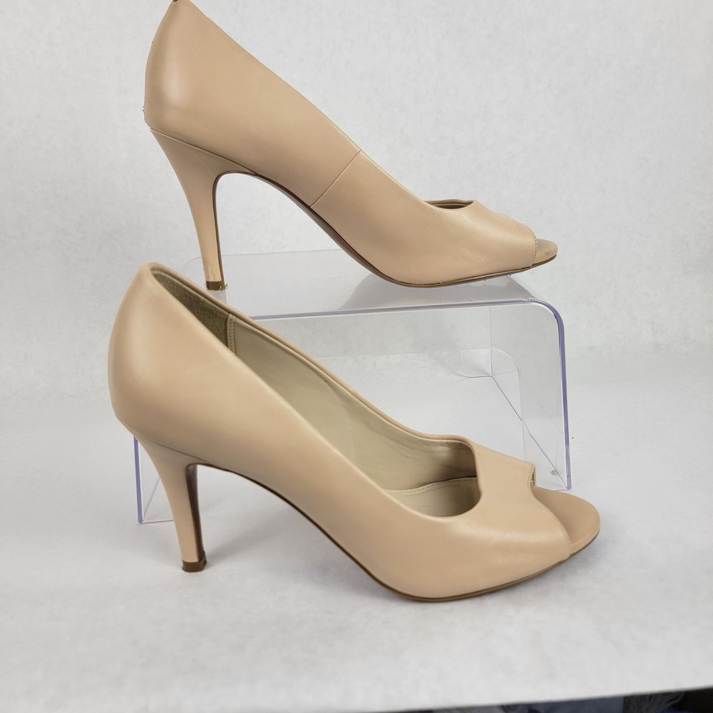 Cole Haan Womens 8.5 Harlow Open Peep Toe Pump Nude‎ Classic Office Minimalist